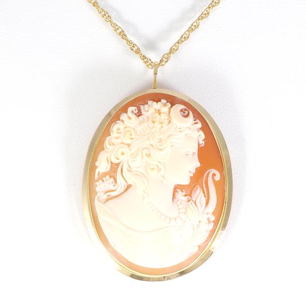 image of K18 Yellow Gold Necklace Brooch Shell Cameo in Excellent Condition