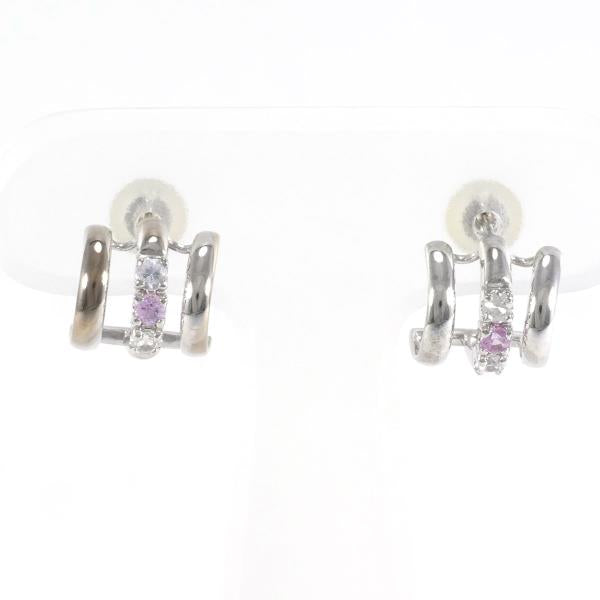 Image of K10 White Gold Earrings with Pink and White Sapphires in Excellent Condition