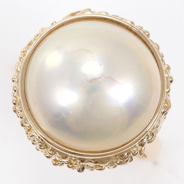 image of Tasaki K14YG Yellow Gold Mabe Pearl Ring Size 15 in Pristine Condition