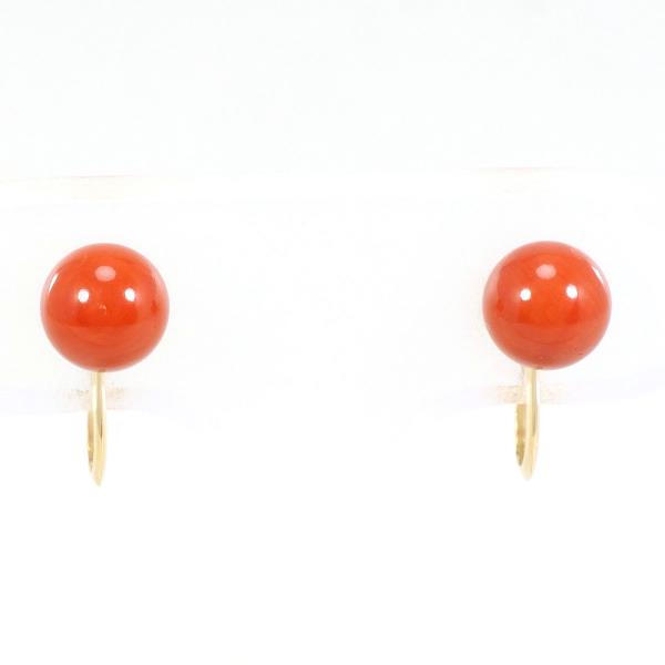 Image of K18 Yellow Gold Coral Earrings in Excellent Condition