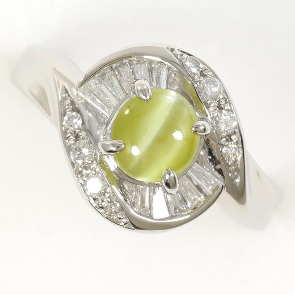 image of PT900 Platinum Ring with Chrysoberyl Cat's Eye and Diamonds in Excellent Condition