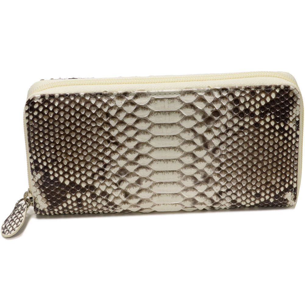 image of Python Round Zipper Long Wallet Beige White in Pristine Condition