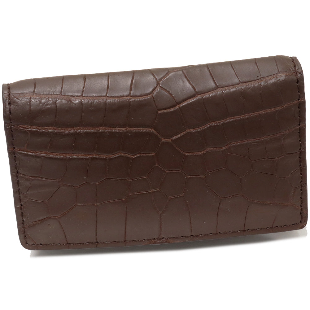 image of Crocodile Card Case with Gusset, Brown in Pristine Condition