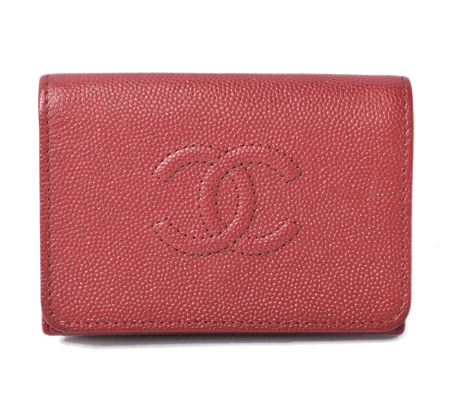 image of Chanel Caviar Skin Mini Trifold Wallet Dark Red in Pristine Condition