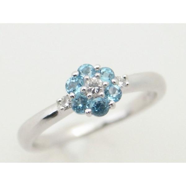 image of STAR JEWELRY Ladies' Ring featuring Blue Stone and Diamond, Size 10, K18WG White Gold [Pre-owned] i