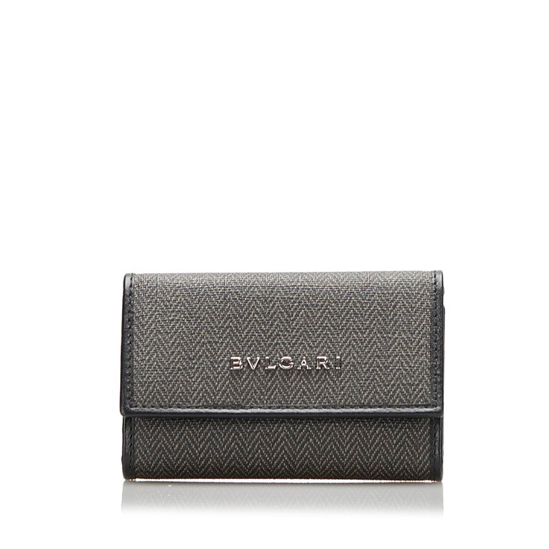 Image of Bvlgari PVC Leather Key Case Gray Black in Great Condition