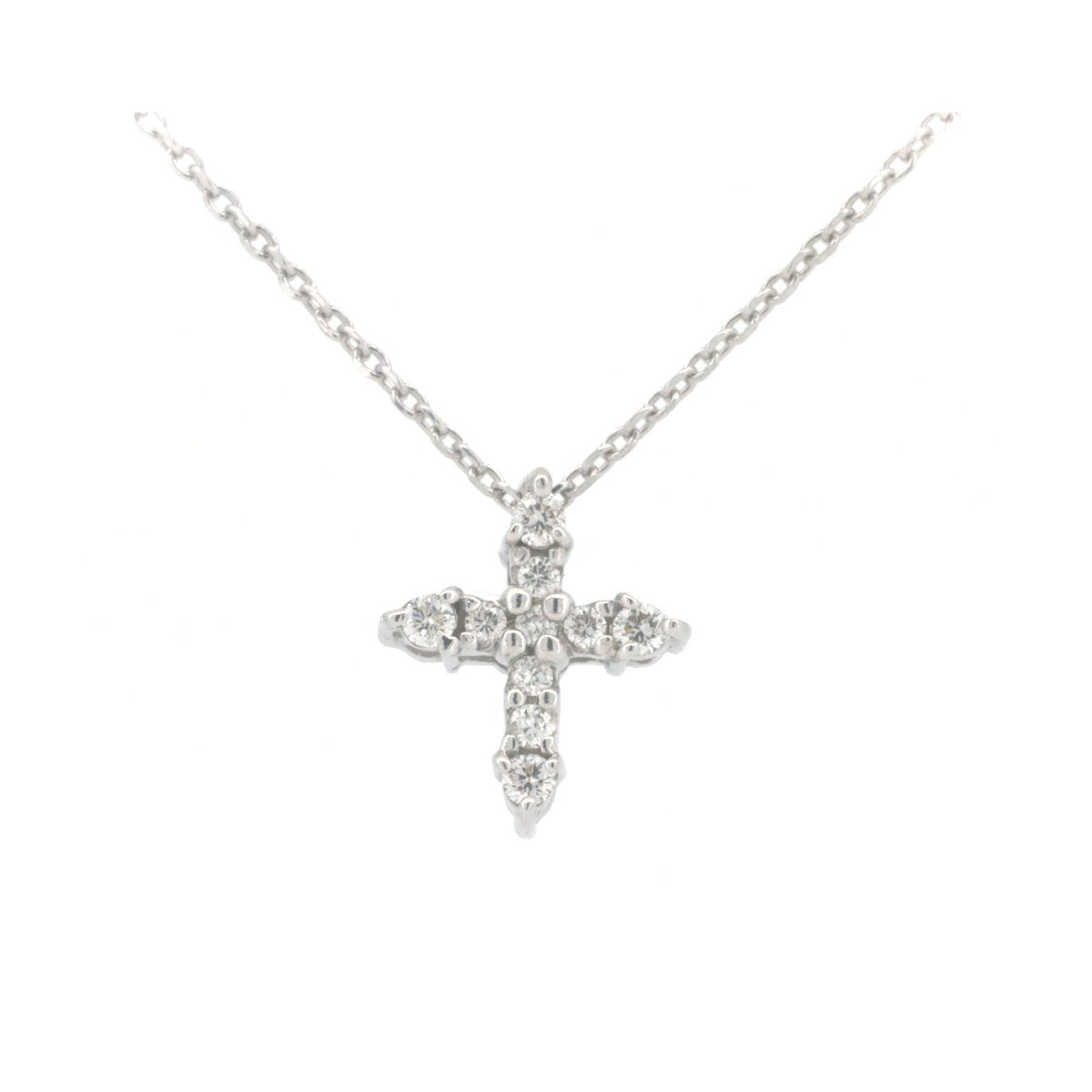 image of Pre-owned Star Jewelry Diamond Cross Necklace 0.08ct K18WG in Great Condition