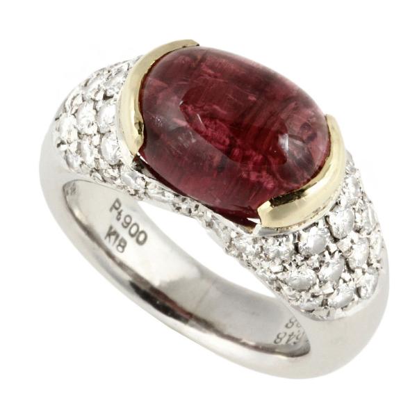 Image of Platinum Pt900 and K18YG Ring with Pink Tourmaline 6.48ct and Diamond 1.08ct, Size 10, Women's Silv