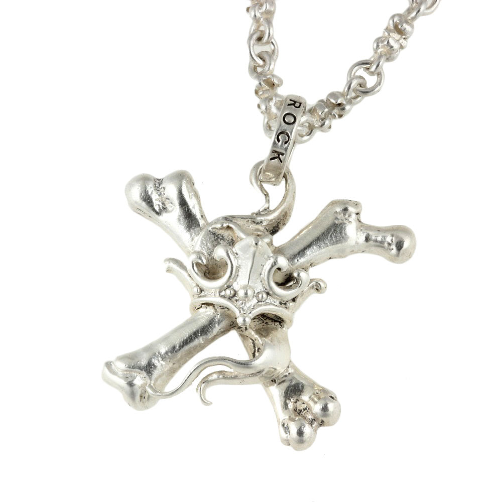 image of Royal Order Crossbones W Crown Necklace SV925 SN005-20 in Great Condition