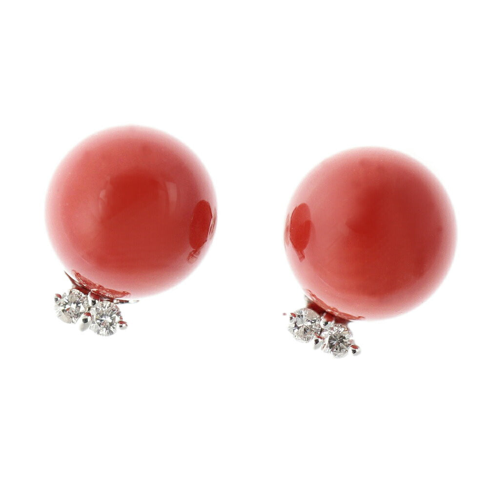 image of K18WG Coral Stud Earrings with Diamonds