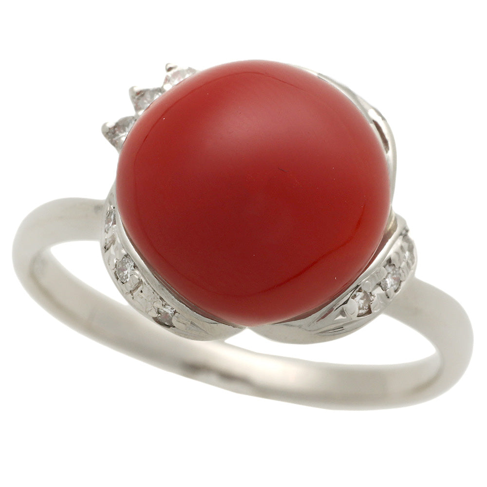 image of Platinum Coral Ring Pt900 11号 with Melee Diamond in Excellent Condition