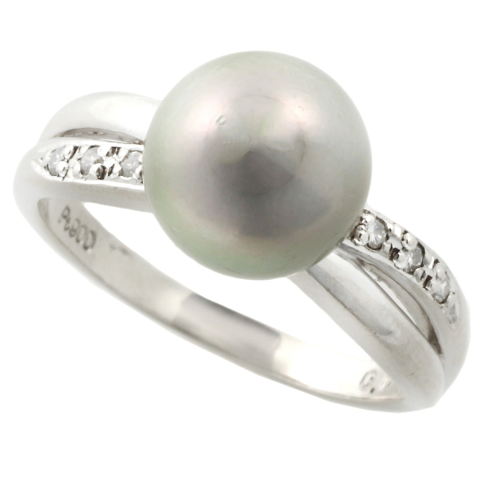 image of Pt900 Akoya Cultured Pearl Ring with Diamonds, 9mm, No Brand