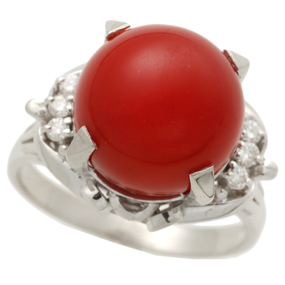 Image of Platinum Coral Ring Pt900 13 in Excellent Condition