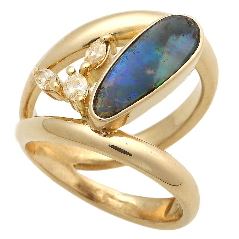 Image of K18YG Opal Ring with Diamonds, Size 3 in Excellent Condition