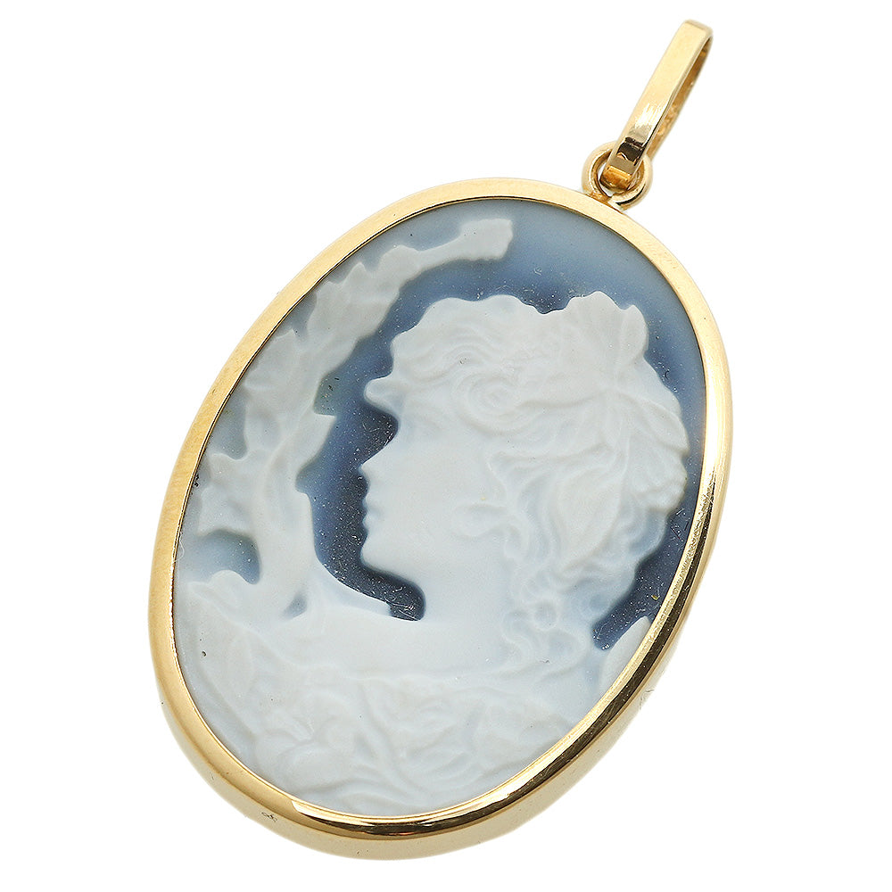 image of Authentic Stone Cameo Pendant Top K18YG Chalcedony Quartz in Excellent Condition