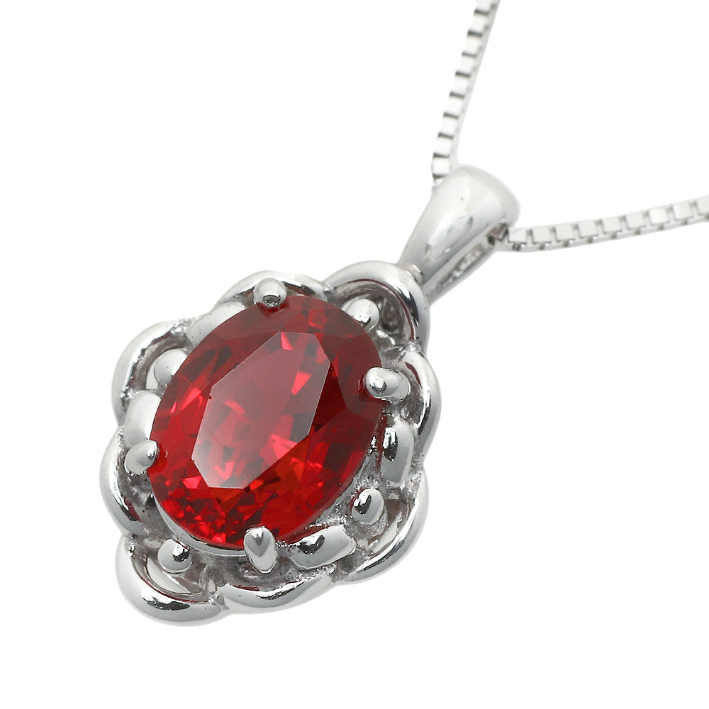 image of K18WG White Gold Synthetic Ruby Necklace, 45cm, 2.2g