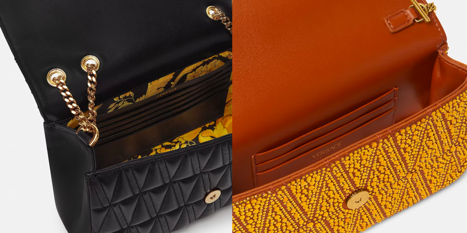 Virtus Small Velvet Shoulder Bag in Orange - Versace