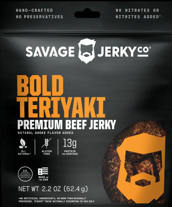 Our Bold Teriyaki Premium Beef Jerky package