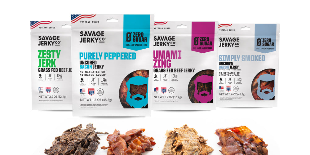zero sugar bacon and beef jerky product line