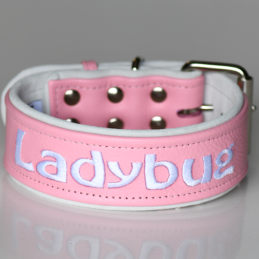 Pink Leather and Suede Dog Collar personalized 3 widths available