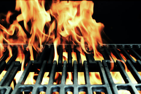 gas barbecue with rising flames