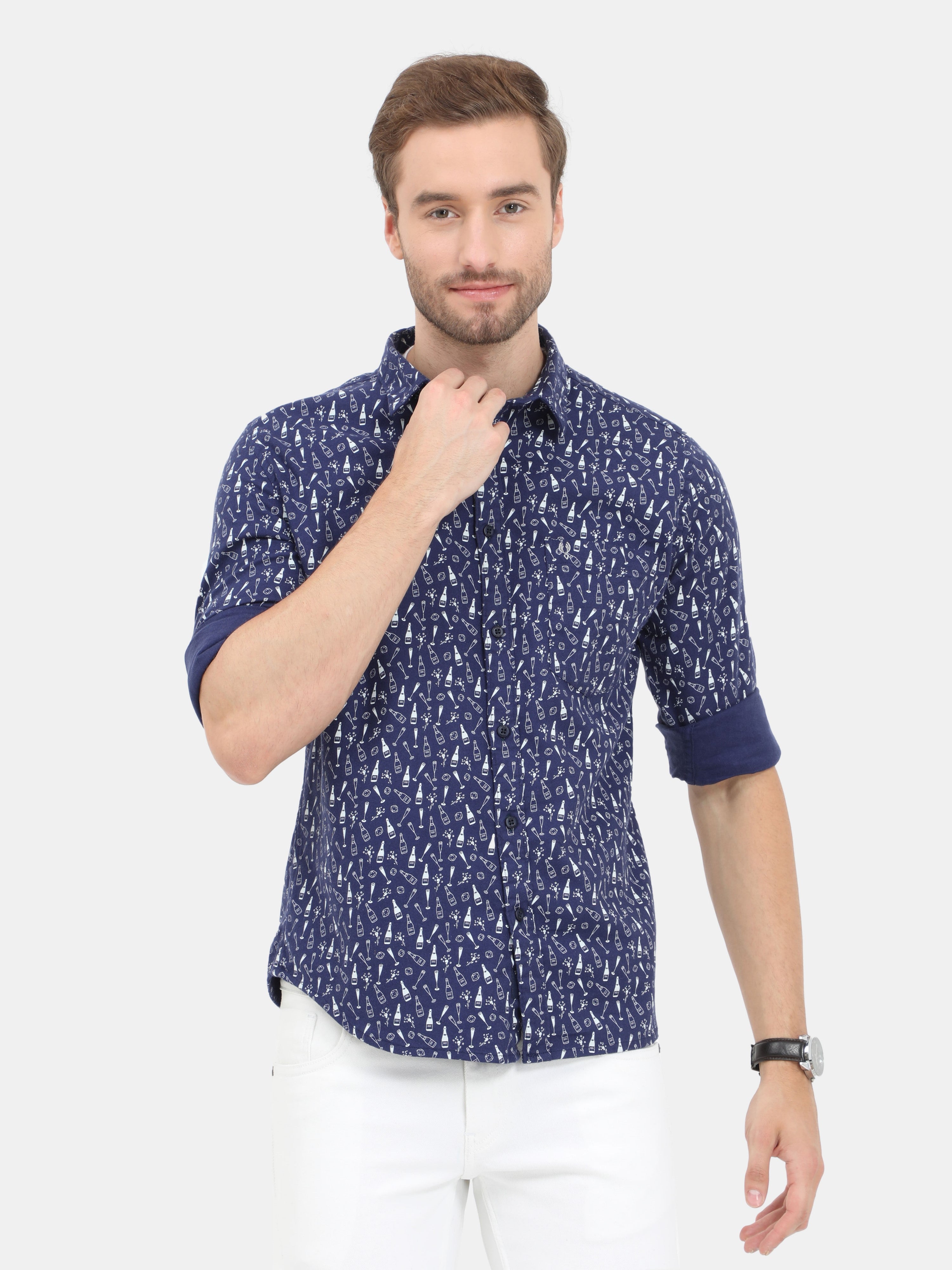 Vudu Blue Cocktail Print Shirt | Blue Print Shirt Mens – VUDU