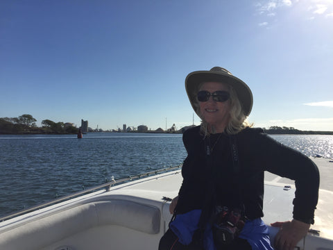 Laura Waller on a boat.