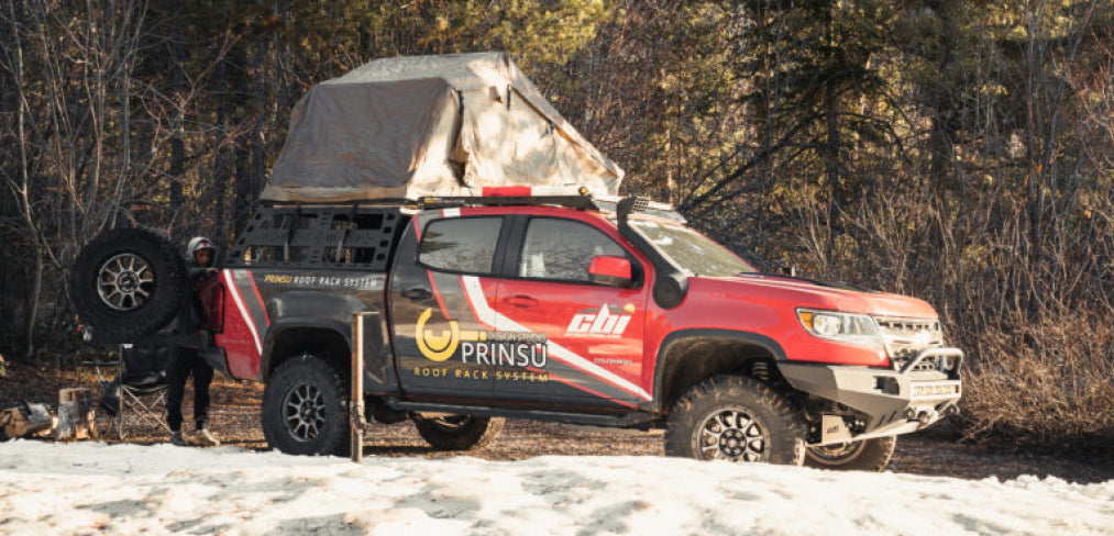 Prinsu Chevy Colorado Roof Rack with a Roof Top Tent