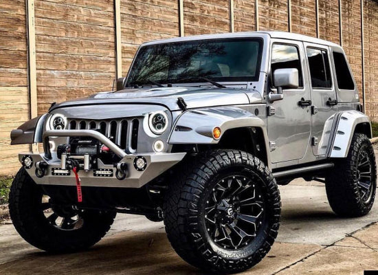 Silver Custom Jeep Wrangler with front bumper