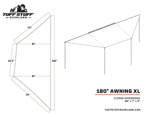 Tuff Stuff 180º Degree XL Awning Passenger's Side  Specification