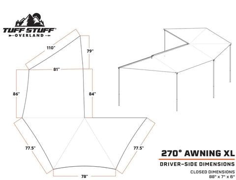 Tuff Stuff 180º Degree XL Awning Driver Side Specification