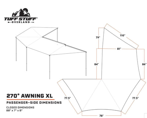 Tuff Stuff 180º Degree XL Awning Passenger's Side  Specification