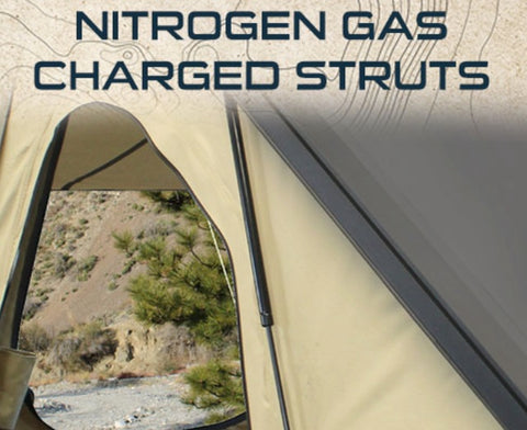 Overland Vehicle Systems TMON LD Series Hard Shell Roof Top Tent notrogen gas charged struts