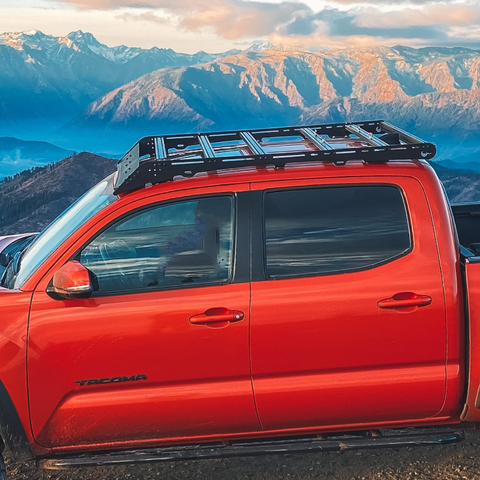 Prinsu roof rack on red double cab Tacoma