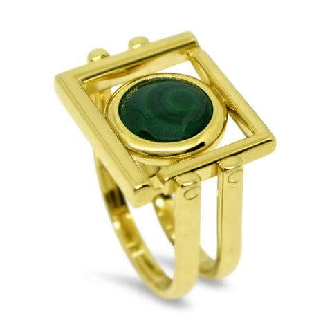 yellow gold malachite ring