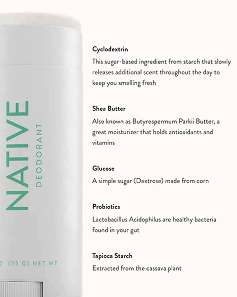 Ingredients in native deodorant