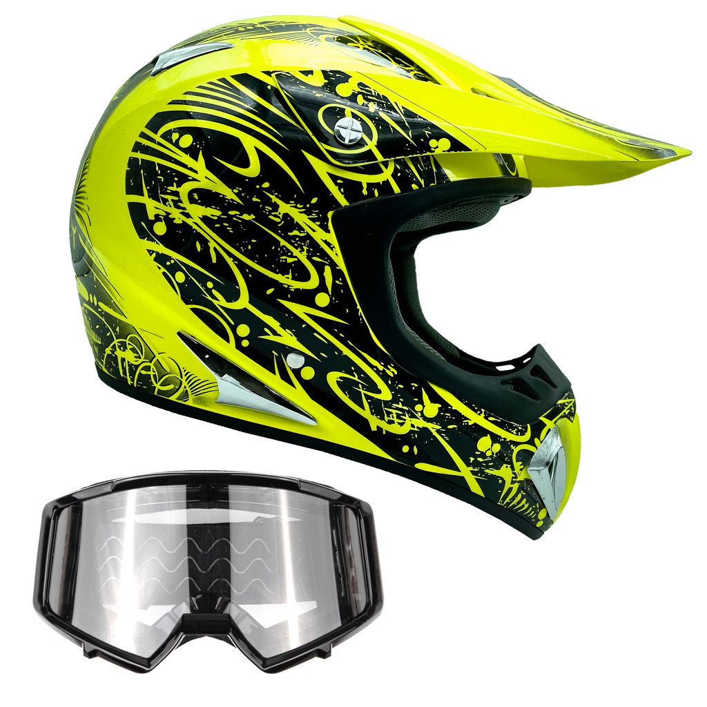 black and yellow dirt bike helmet