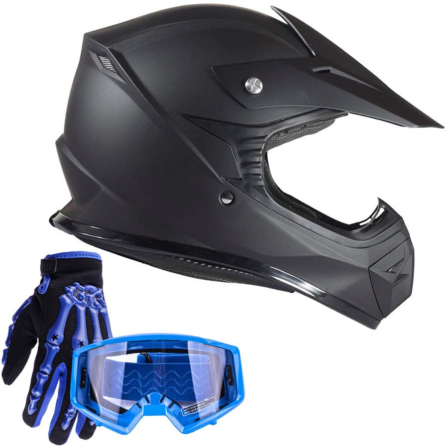 black and blue dirt bike helmet