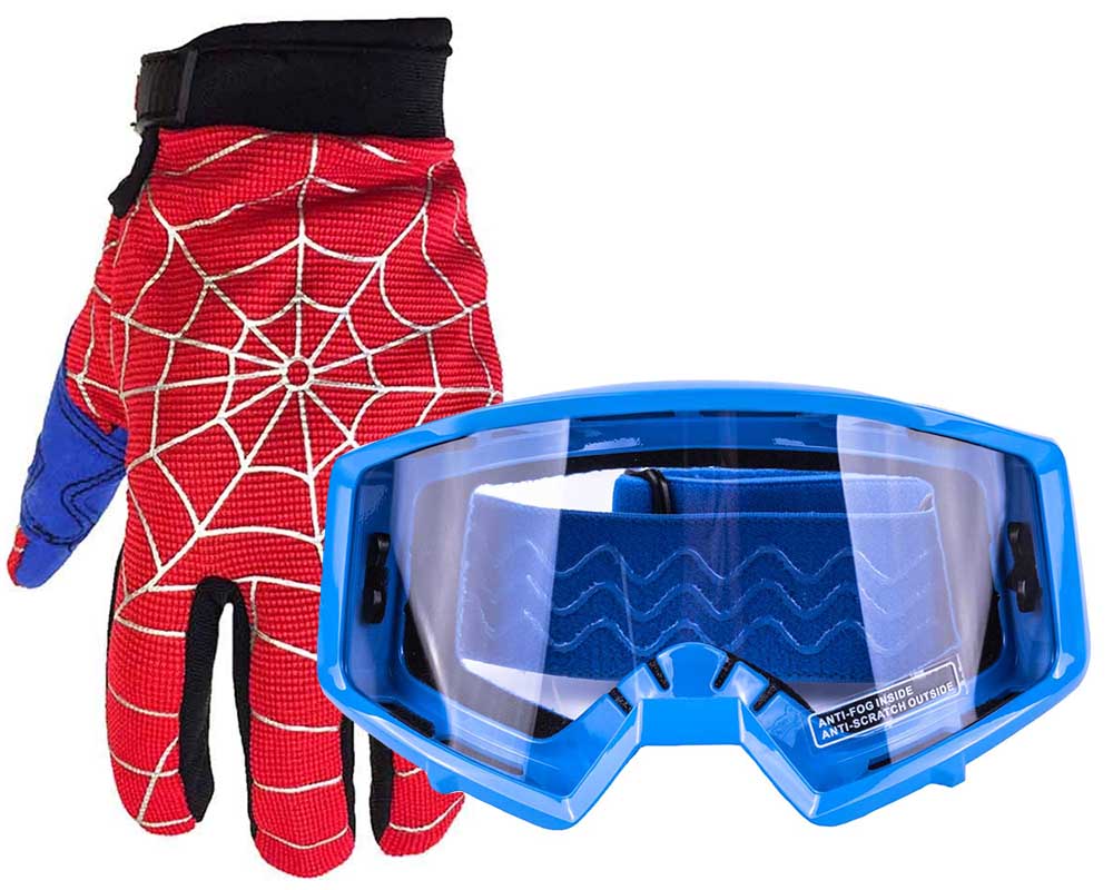 Typhoon Youth Motocross Web Gloves and Blue Goggles – Typhoon Helmets