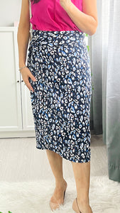 Naomi Wrap Skirt - Blue Leopard