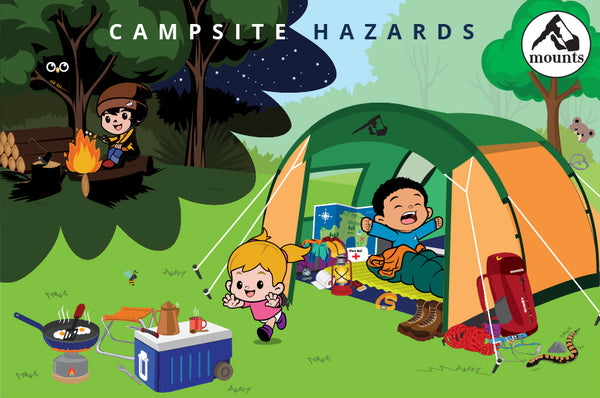 Mounts - Campsite Hazards. Camping, Backpacking, hiking, outdoors. Child, Toddler, Baby