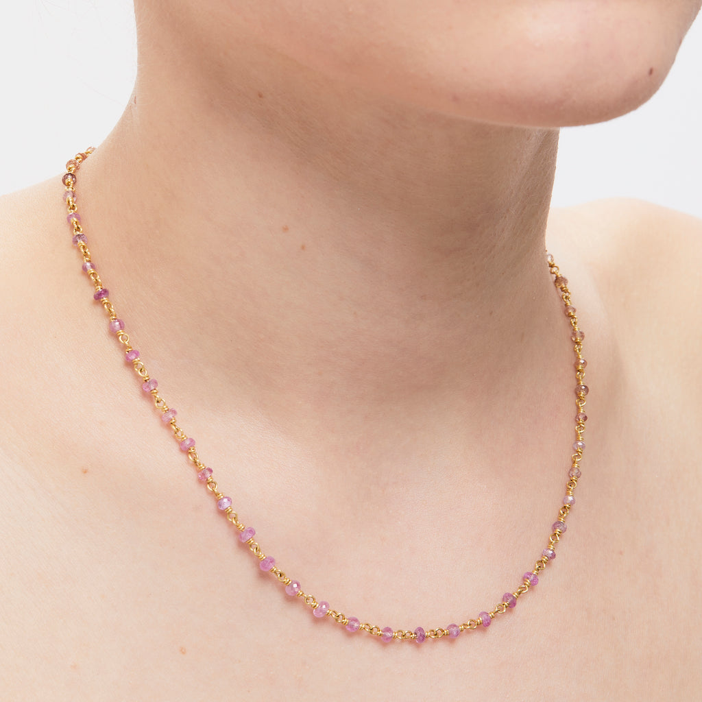 Isabella Pink Tourmaline Necklace set in 20K Peach Gold- 17" Reinstein Ross Goldsmiths