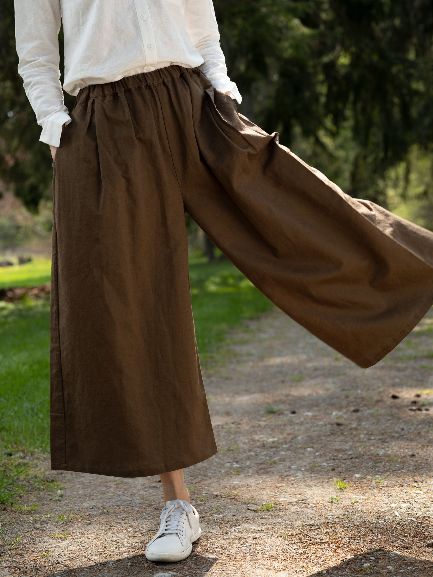 Wide-Leg Organic Linen Pants - White - Magnifissance Store