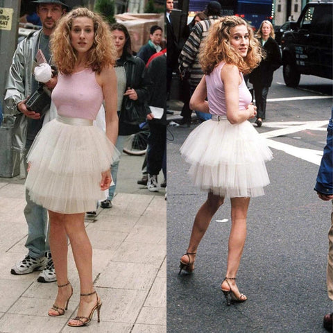 Carrie Bradshaw SATC iconic pink tutu dress worm by Sarah Jessica Parker