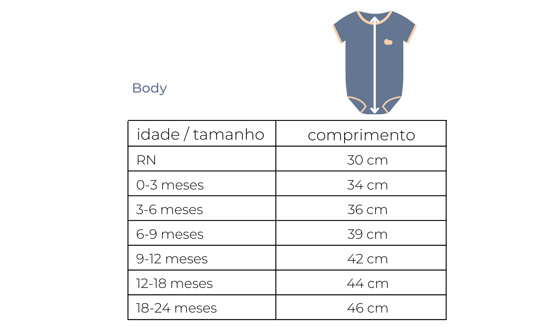 tabela de medidas body infantil