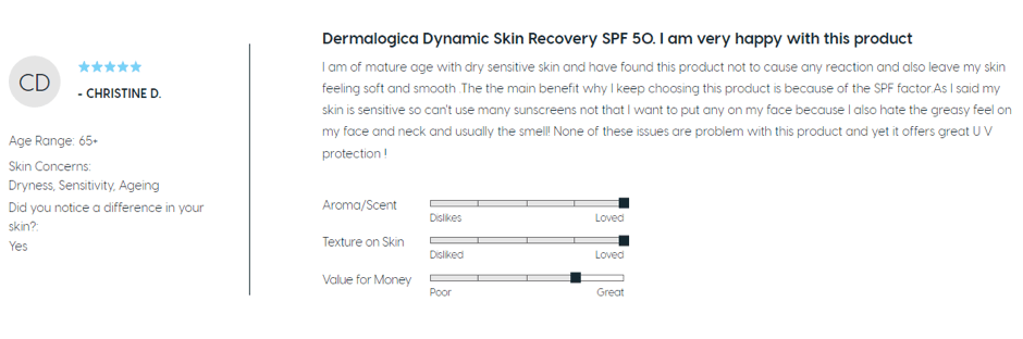 feedback tich cuc sau khi dung Dermalogica Dynamic Skin Recovery SPF50