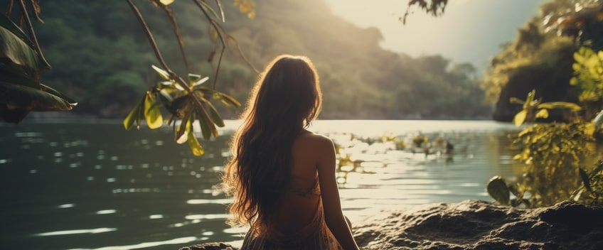 cbd oil woman by the lake