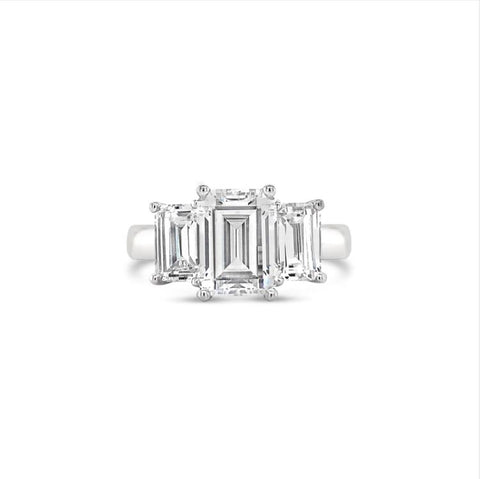 Just Gold Jewellery - Three Stone Emerald Cut Diamond Engagement Ring