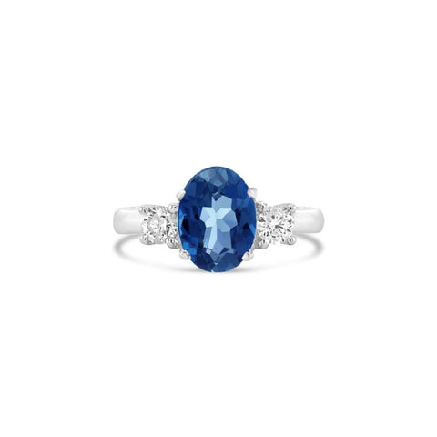 Just Gold Jewellery - Three Stone Oval Sapphire Diamond Engagement Ring