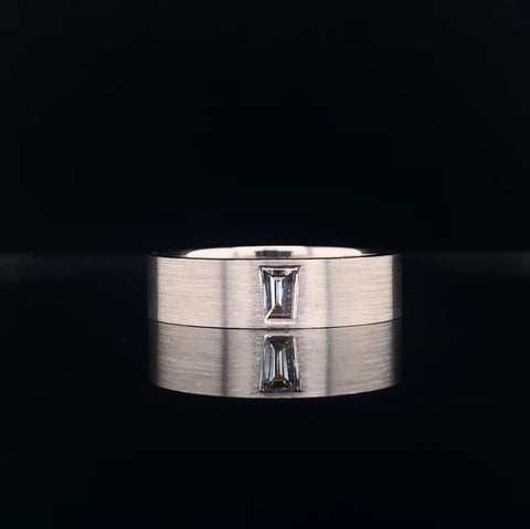 MEN'S SATIN FINISH EMERALD CUT DIAMOND WEDDING RING